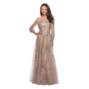 La Femme Floral Lace & Tulle Gown in nude size 4 NWT